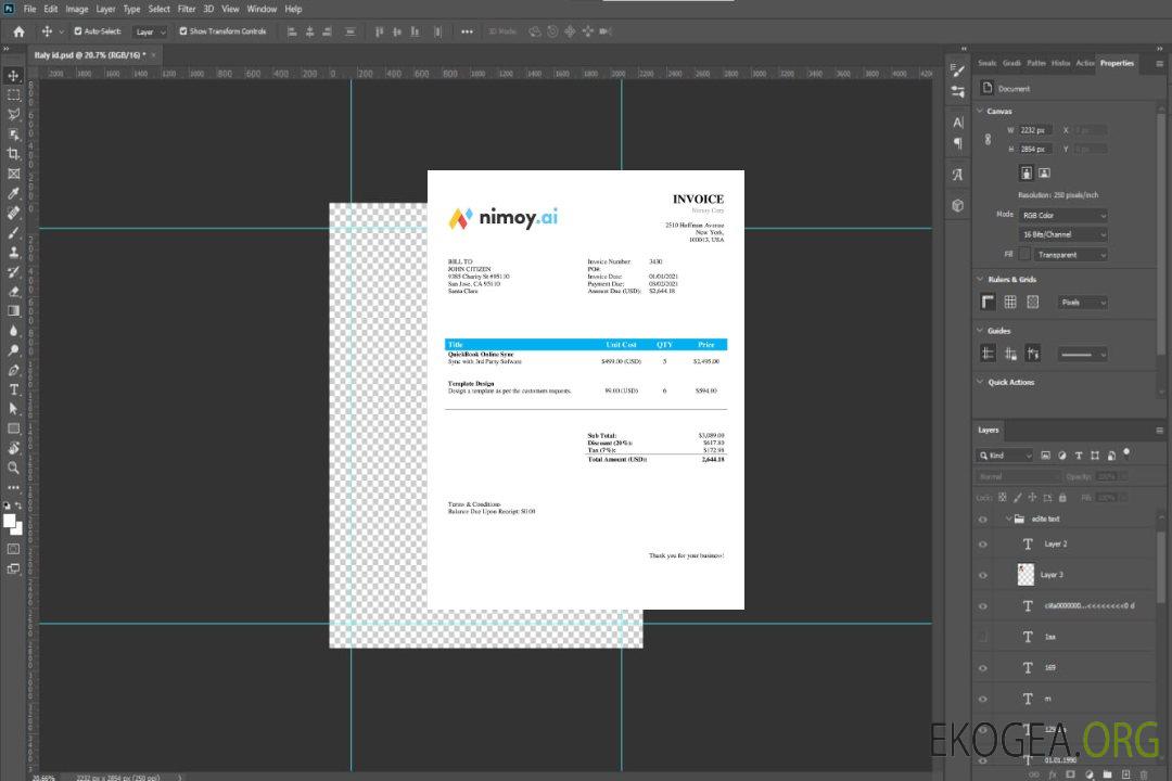 Modèle de facture USA Nimoy Corp template